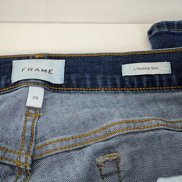 FRAME L'Homme Slim Stretch Dark Wash Denim Jeans Mens Size 36 (36x32) - Picture 7 of 10